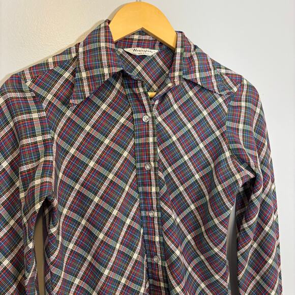 Wrangler Western Plaid Button Down Shirt Retro 70s Style Top | Dark Autumn - Picture 5 of 6